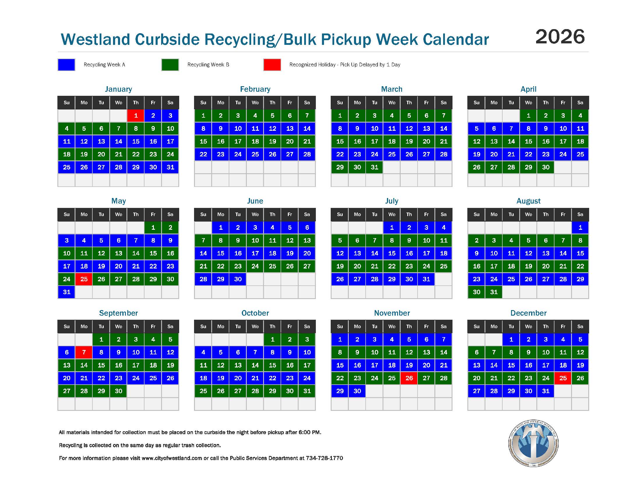 Curbside Recycling Calendar